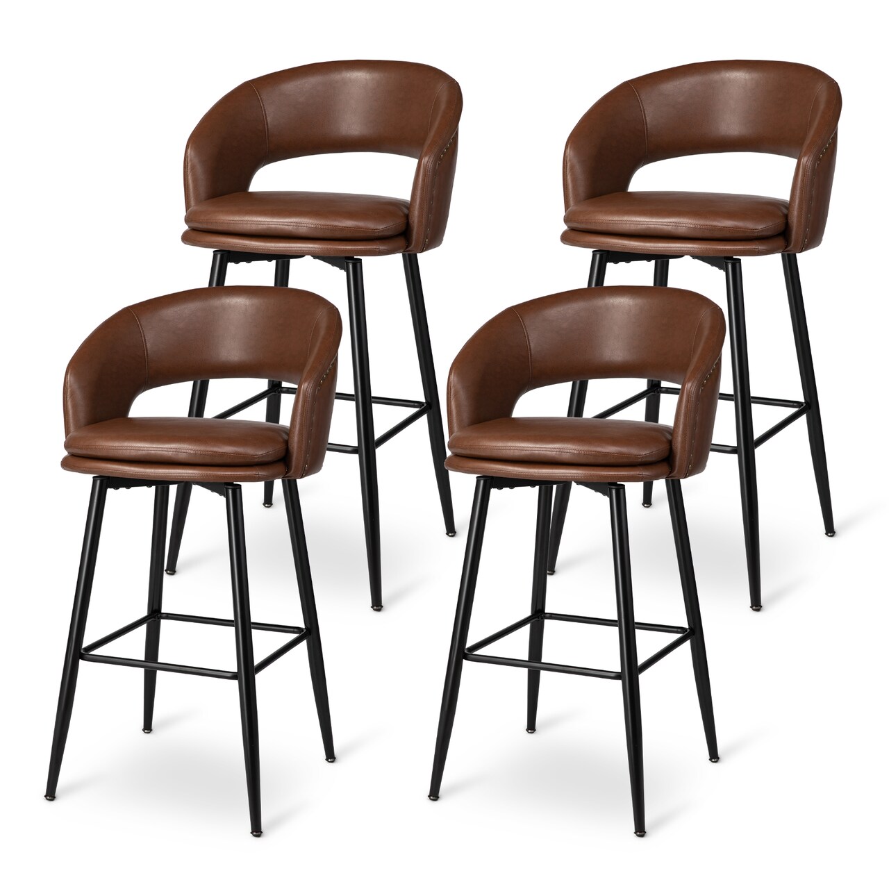 Set of 2/4 Mid-Century Modern 40.5"H Faux Leather Bar Stools with Nailhead Trim